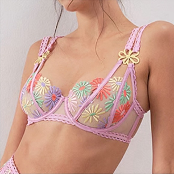 New! For Love And Lemons Gia Multicolor pastel Floral Bralette bra 51364 - Picture 3 of 14